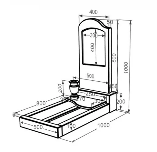Размеры Мраморный памятник с полированными фасками одинарный измрамора Дайна с волной резной к5-dan-pf-80-40-05-011