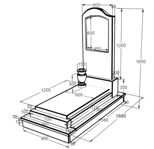 Розміри Мармуровий пам'ятник для доньки одинарний з мармуру Дайна к12-dan-pf-120-60-08-011-l-ck