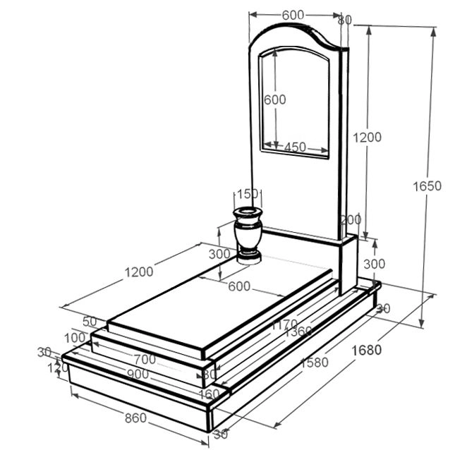 Розміри Мармуровий пам'ятник для доньки одинарний з мармуру Дайна к12-dan-pf-120-60-08-011-l-ck