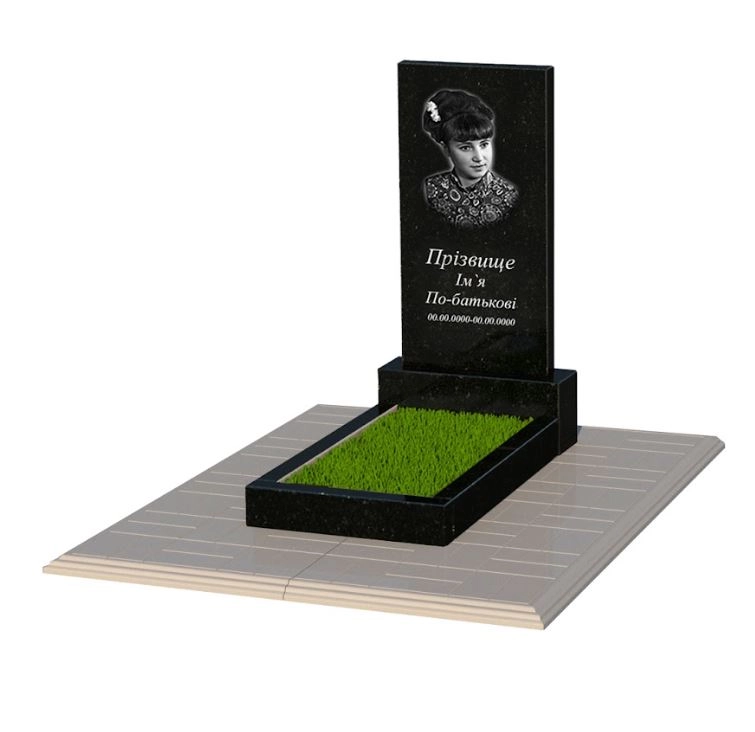 Основне Гранітний пам'ятник доньці одинарний із чорного граніту Коростишів без різьблених робіт к2-kor-pf-80-40-05-001-pbd1