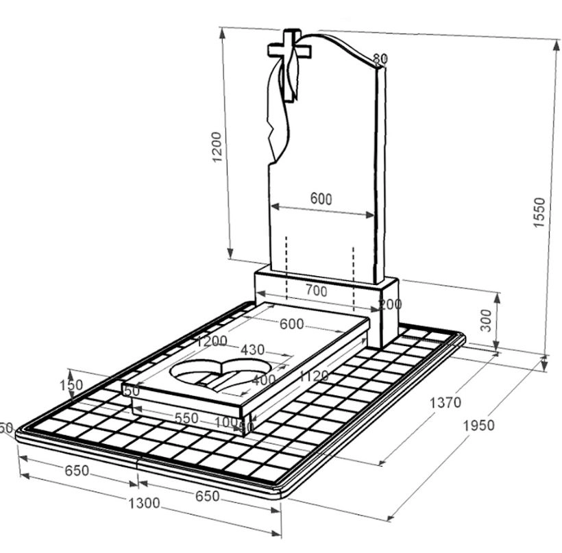 Розміри Гранітний пам'ятник з серцем різьблена робота одинарний із чорного граніту Коростишів к11-kor-pf-120-60-08-142-pbd3