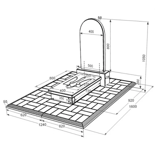 Размеры Гранитный памятник черный Коростышев одинарный с Трезубом вырезанным к8-kor-pf-80-40-08-006-pbd1