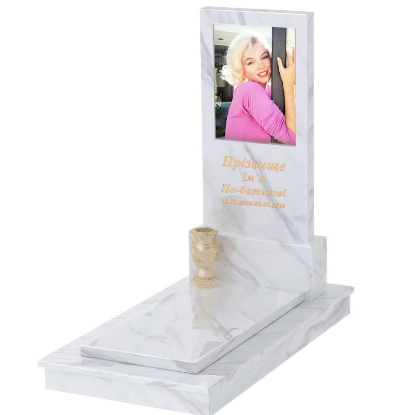 Основне Мармуровий пам'ятник без різьблених робіт одинарний з білого мармуру Волокас к7-vol-pf-120-60-08-001-ck