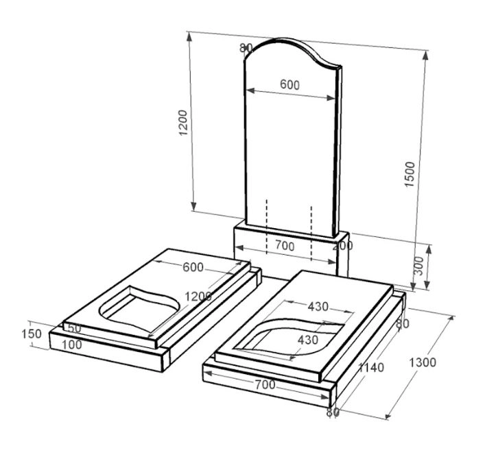 Розміри Пам'ятник із граніту високий подвійний із чорного граніту Коростишів з хвилею та листом різьблений к22-kor-npf-120-60-08-011