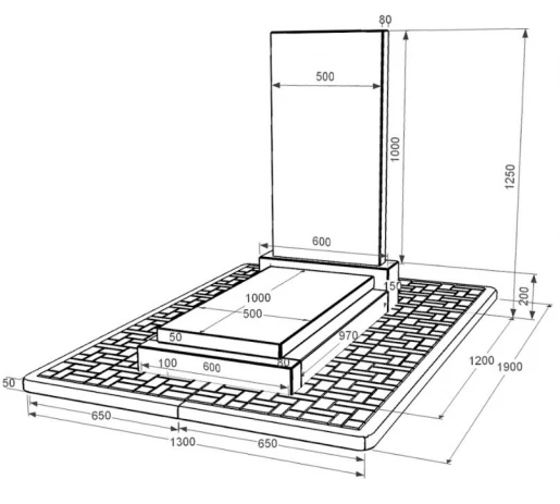 Размеры Памятник из гранита простой без резных работ одинарный из черного гранита Коростышев к12-kor-pf-100-50-08-001-pbd2
