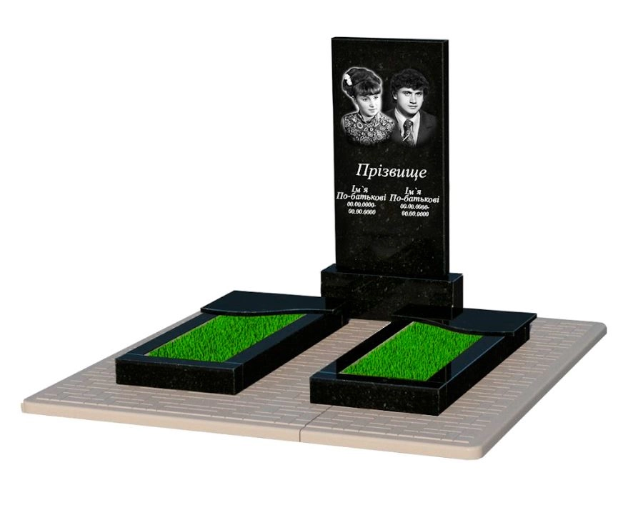 Основне Гранітний пам'ятник прямокутний подвійний із чорного граніту Коростишів з хвилею різьблений к15-kor-pf-100-50-08-001-pbd2