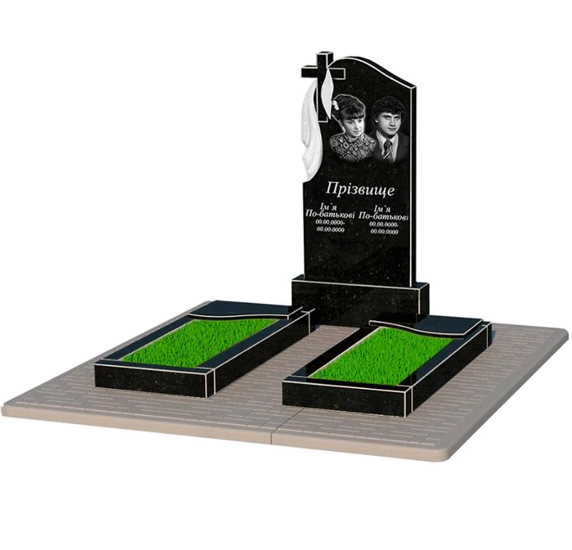 Основное Памятник из гранита на двоих из черного гранита Коростышев с волной резной к16-kor-npf-100-50-08-142-pbd2