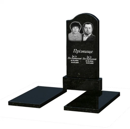 Основное Гранитный памятник с полированными фасками двойной из черного гранита Коростышев с волной резной к17-kor-pf-100-50-08-011-r