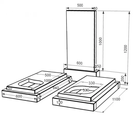 Размеры Гранитный памятник на двоих из черного гранита Коростышев с листом резная работа к22-kor-pf-100-50-08-001