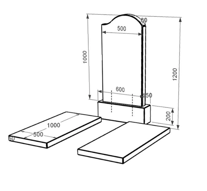 Розміри Гранітний пам'ятник з полірованими фасками подвійний із чорного граніту Коростишів з хвилею різьблений к17-kor-pf-100-50-08-011-r