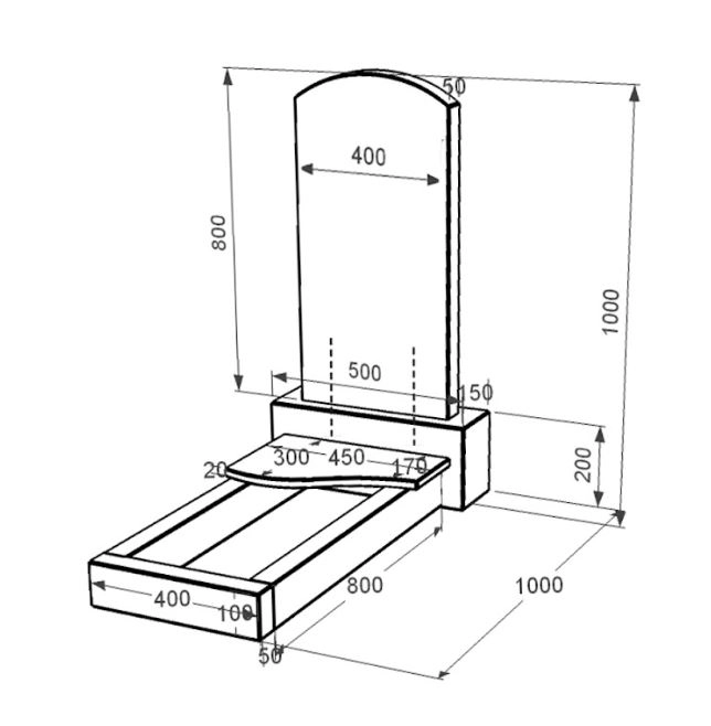 Размеры Гранитный памятник юношам одинарный из черного гранита Коростышев с волной резной к3-kor-npf-80-40-05-009-l