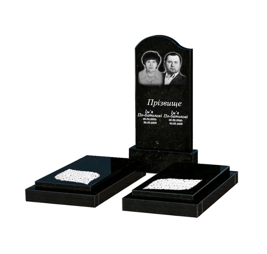 Основне Гранітний пам'ятник на кладовище габро подвійний із чорного граніту Коростишів з листом різьблена робота к22-kor-pf-100-50-08-011-l