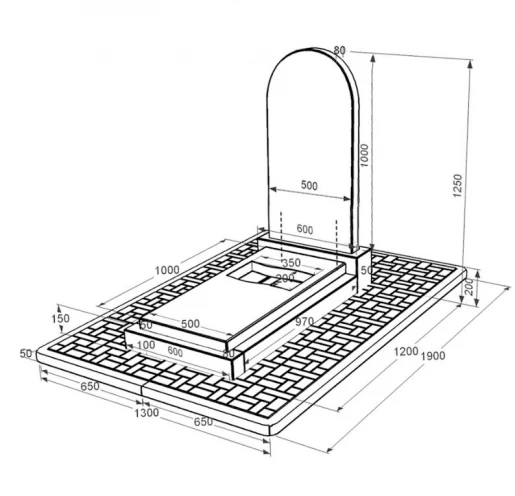 Размеры Гранит надгробие с полным полированием сторон одинарный из черного гранита Коростышев с вырезанным флагом к6-kor-pf-100-50-08-006-pbd2
