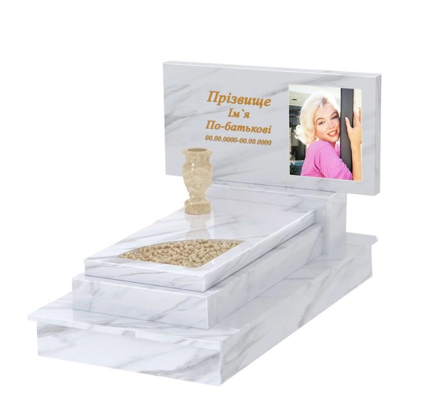 Основне Пам'ятник із мармуру для дівчини одинарний з білого мармуру Волокас з вирізаним куточком к24-vol-pf-40-80-05-001-ck