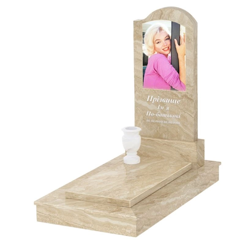 Основне Мармуровий пам'ятник з повним поліруванням сторін з мармуру Дайна з хвилею різьблений к7-dan-pf-100-50-08-011-r-ck