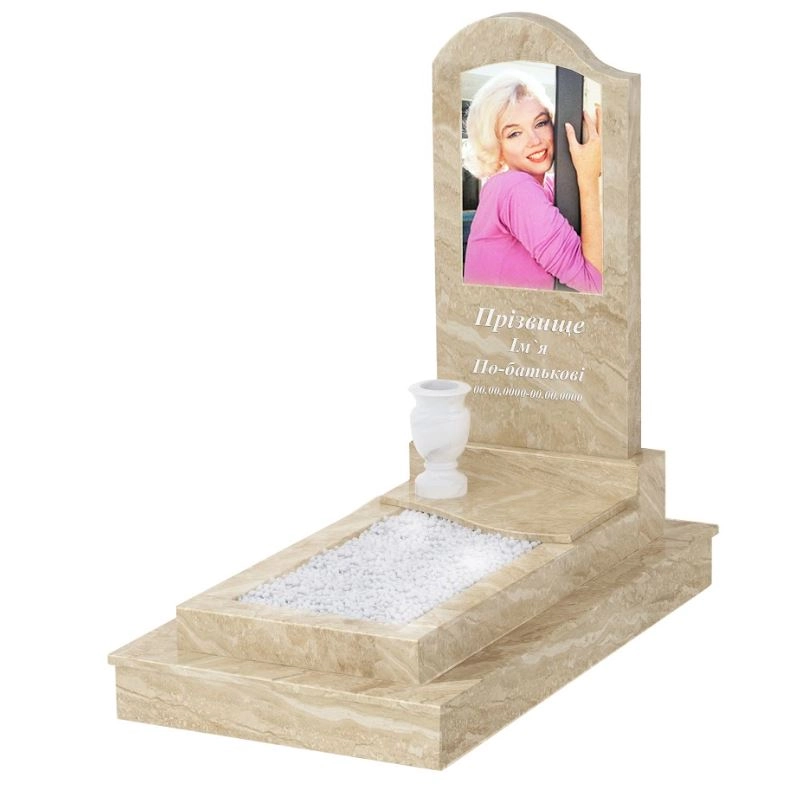 Основне Мармуровий пам'ятник з квітником одинарний з мармуру Дайна к5-dan-pf-100-50-08-011-l-ck