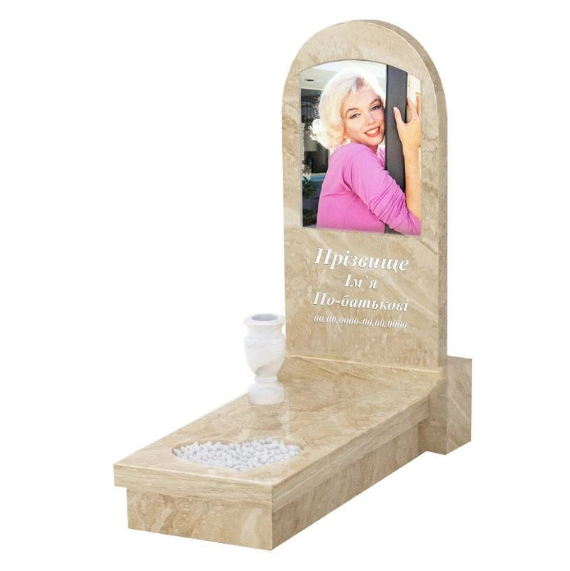 Основне Пам'ятник із мармуру напівкруглі одинарний з мармуру Дайна з серцем різьблена робота к11-dan-pf-80-40-05-006