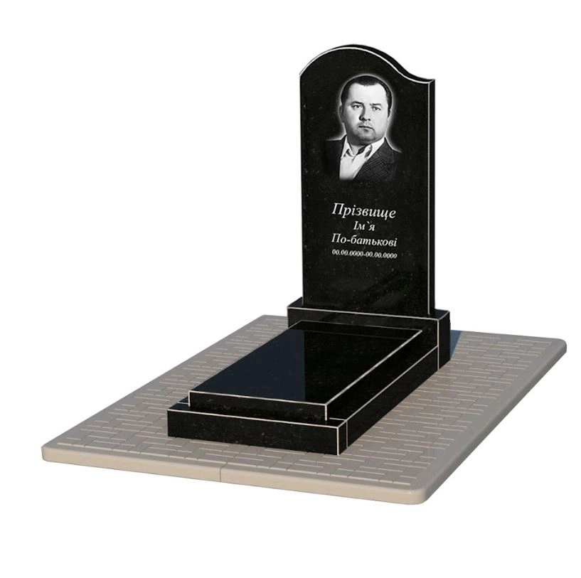 Основне Пам'ятник із граніту з протиусадковою плитою одинарний із чорного граніту Коростишів з хвилею різьблений к12-kor-npf-100-50-08-011-l-pbd2