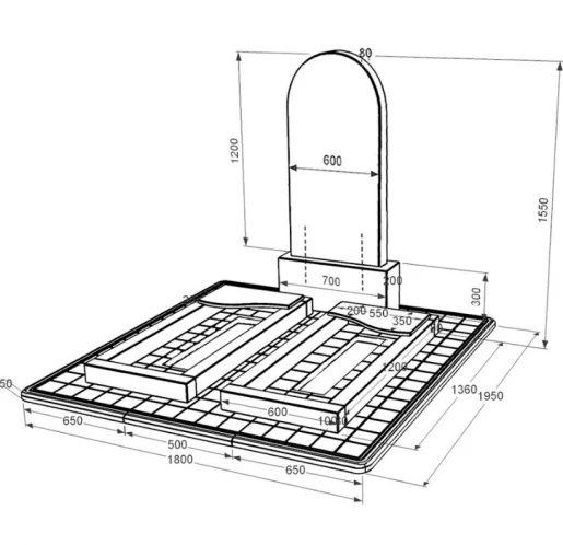 Размеры Памятник из гранита широкий двойной из черного гранита Коростышев с волной резной к16-kor-pf-120-60-08-006-pbd3