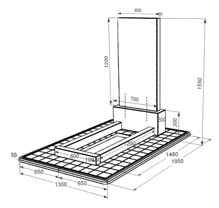 Розміри Гранітний пам'ятник для могили одинарний із чорного граніту Коростишів без різьблених робіт к1-kor-pf-120-60-08-001-pbd3