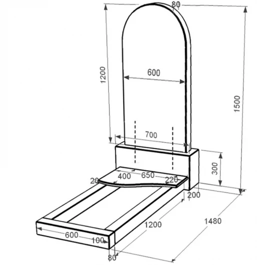 Размеры Гранитный камень на могилу сыну одинарный из черного гранита Коростышев с волной резной к3-kor-pf-120-60-08-006