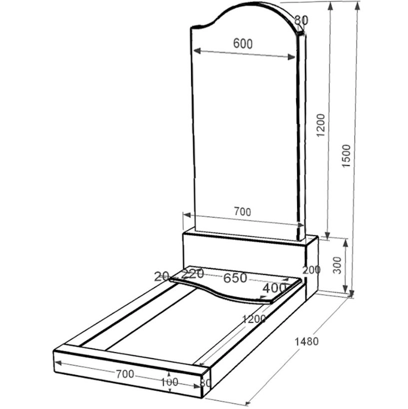 Розміри Гранітний пам'ятник з повним поліруванням сторін одинарний із чорного граніту Коростишів з хвилею різьблений к5-kor-npf-120-60-08-011-r