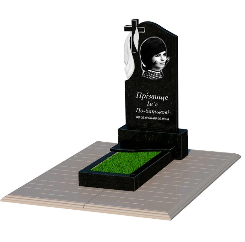 Основне Гранітний пам'ятник дівчинам одинарний із чорного граніту Коростишів з хвилею різьблений к3-kor-pf-80-40-05-142-l-pbd1