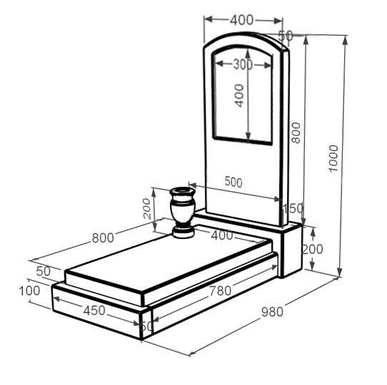Розміри Мармуровий пам'ятник з дугою різьблений одинарний з білого мармуру Волокас к12-vol-pf-80-40-05-009