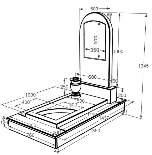 Розміри Мармуровий пам'ятник дівчинам одинарний з білого мармуру Волокас з вирізаним куточком з полукруглою стелою к9-vol-pf-100-50-08-006-ck