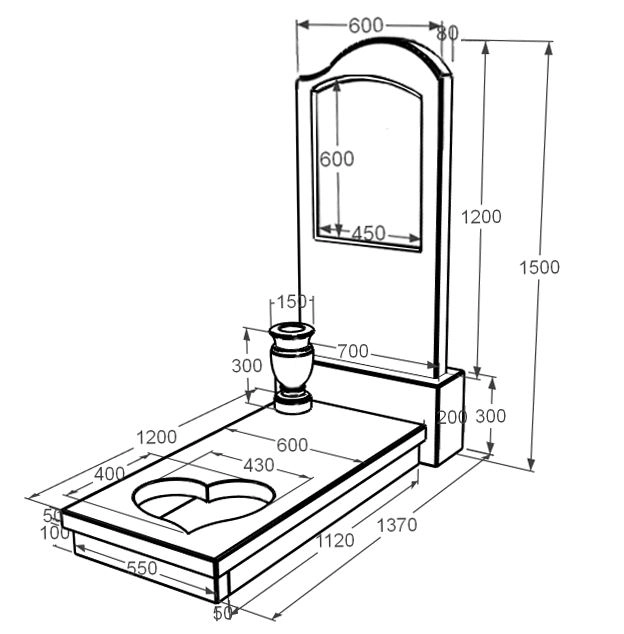 Розміри Мармуровий пам'ятник з серцем різьблена робота одинарний з білого мармуру Волокас к11-vol-pf-120-60-08-011-r