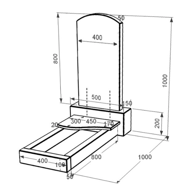 Розміри Гранітний пам'ятник для юнаків одинарний із чорного граніту Коростишів з хвилею різьблений к3-kor-pf-80-40-05-009-l