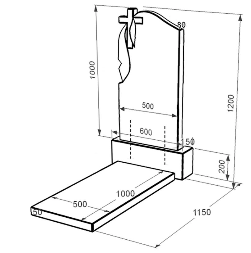 Розміри Гранітний пам'ятник з хрестом різьблений одинарний із чорного граніту Коростишів з плащаницею різьблений к7-kor-pf-100-50-08-142