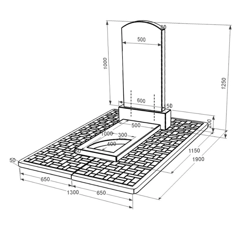 Розміри Гранітний пам'ятник висотою 120 см одинарний із чорного граніту Коростишів з вирізаним куточком к9-kor-npf-100-50-08-009-pbd2