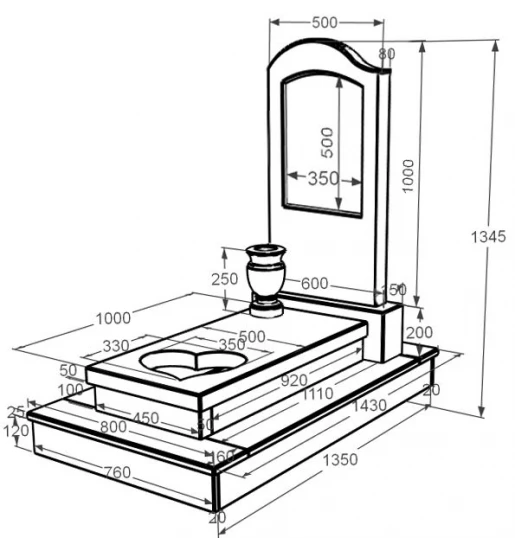 Розміри Пам'ятник із мармуру з серцем різьблена робота одинарний з білого мармуру Волокас к11-vol-pf-100-50-08-011-l-ck