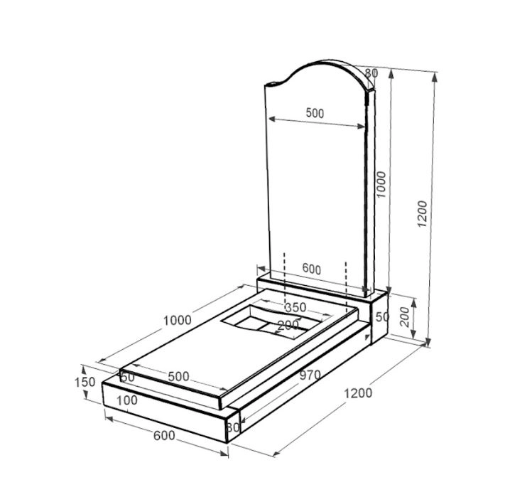 Размеры Гранитный памятник с вырезанным флагом одинарный из черного гранита Коростышев к6-kor-pf-100-50-08-011-r
