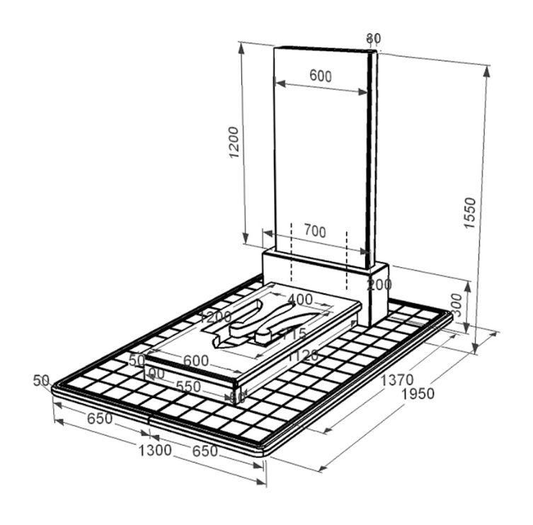 Розміри Гранітний пам'ятник з Тризубом вирізаним одинарний із чорного граніту Коростишів к8-kor-pf-120-60-08-001-pbd3