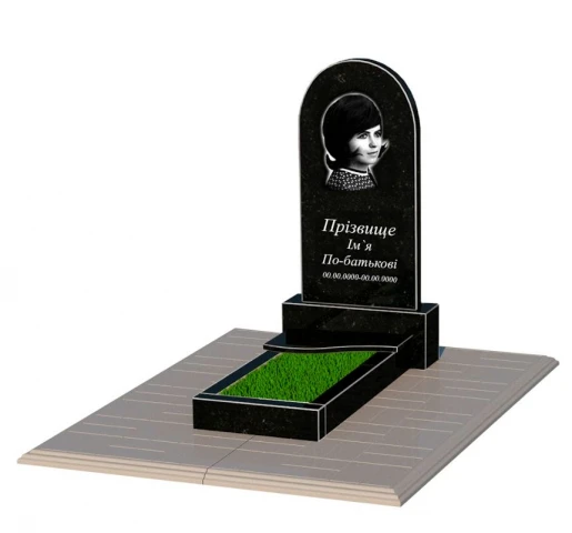 Гранитный памятник производство Украина одинарный из черного гранита Коростышев с волной резной к3-kor-npf-80-40-05-006-l-pbd1