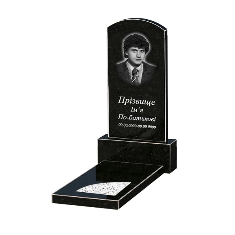 Основне Гранітний пам'ятник стела 80x40 см одинарний із чорного граніту Коростишів з вирізаним куточком к9-kor-npf-80-40-05-009