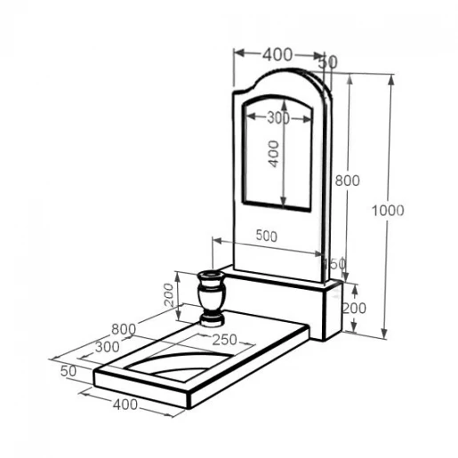 Размеры Мраморный памятник на кладбище одинарный из мрамора Дайна с вырезанным уголком к9-dan-pf-80-40-05-011-r
