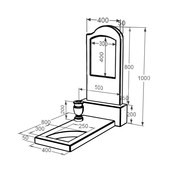 Розміри Мармуровий пам'ятник на кладовище одинарний з мармуру Дайна з вирізаним куточком к9-dan-pf-80-40-05-011-r