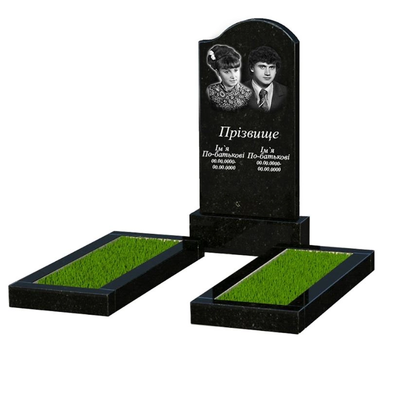 Основне Надгробок із граніту висотою 120 см подвійний із чорного граніту Коростишів з хвилею різьблений к14-kor-pf-100-50-08-011-r