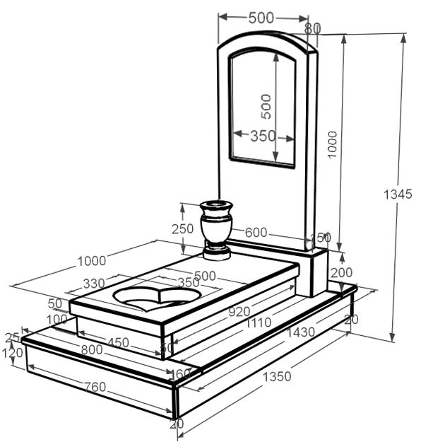 Розміри Мармуровий пам'ятник з одним надгробком одинарний з білого мармуру Волокас з серцем різьблена робота к11-vol-pf-100-50-08-009-ck