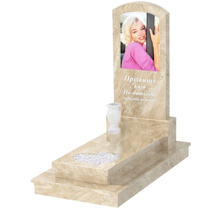 Основне Мармуровий пам'ятник для православних одинарний з мармуру Дайна з серцем різьблена робота к11-dan-pf-120-60-08-009-ck