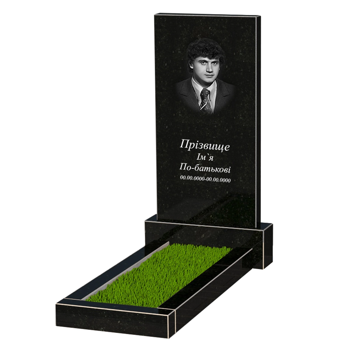 Основне Гранітний пам'ятник з квітником без плити одинарний із чорного граніту Коростишів без різьблених робіт к1-kor-npf-100-50-08-001