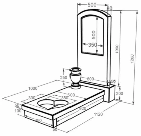 Розміри Мармуровий пам'ятник на могилу стела 100х50 см одинарний з мармуру Дайна з серцем різьблена робота к11-dan-pf-100-50-08-009