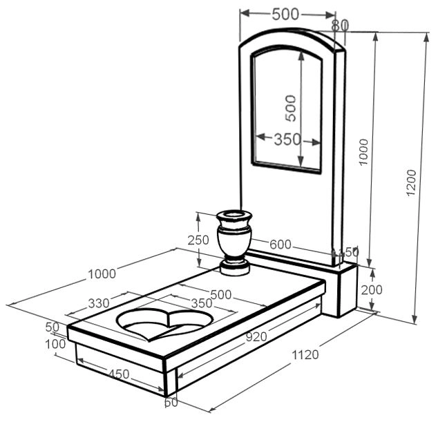 Розміри Мармуровий пам'ятник на могилу стела 100х50 см одинарний з мармуру Дайна з серцем різьблена робота к11-dan-pf-100-50-08-009