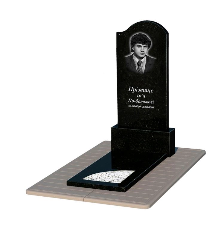 Основне Гранітний пам'ятник для юнаків одинарний із чорного граніту Коростишів з вирізаним куточком к9-kor-pf-120-60-08-011-r-pbd3