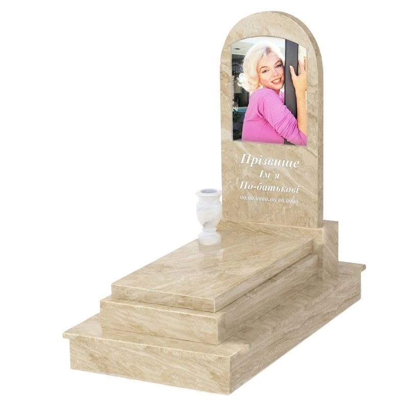 Основне Мармуровий пам'ятник з полукруглою стелою одинарний з мармуру Дайна к12-dan-pf-80-40-05-006-ck