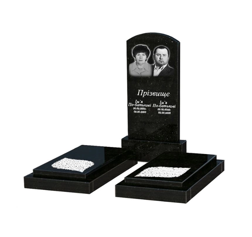 Основне Пам'ятник із граніту на кладовище подвійний із чорного граніту Коростишів з листом різьблена робота к22-kor-pf-100-50-08-009