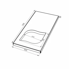 Размеры Надгробная плита широкая 1200x600x50 из гранита серия Лист с неполированными фасками с неполированными торцами Коростышевского карьера правые pl-kor-npf-npt-120-60-05-LISTOK-r
